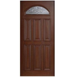 Main Door 36 in. x 80 in. Mahogany Type Fan Lite Glass Prefinished Antique Beveled Zinc Solid Wood Front Door Slab SH 553 ATQ BZ