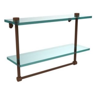 Allied Brass 16 in. W x 16 in. L 2 Tiered Glass Shelf with Integrated Towel Bar in Antique Bronze NS 2/16TB ABZ
