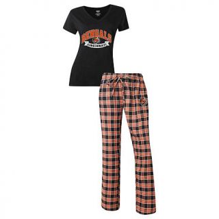 NFL For Her Black Medalist Top and Flannel Pant Pajama Set   Bengals   7766729