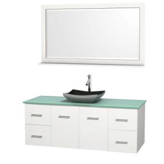 Wyndham Collection Centra 60 in. Vanity in White with Glass Vanity Top in Green, Black Granite Sink and 58 in. Mirror WCVW00960SWHGGGS1M58