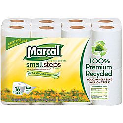 Marcal Small Steps 100percent Recycled Premium 2 Ply Bathroom Tissue 168 Sheets Per Roll Pack Of 16 Rolls