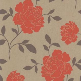 56 sq. ft. Clara Orange Floral Silhouette Wallpaper 301 66923