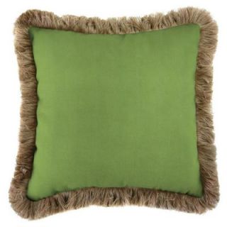 Jordan Manufacturing Sunbrella Canvas Gingko Square Outdoor Throw Pillow with Heather Beige Fringe DP981P1 1483F23