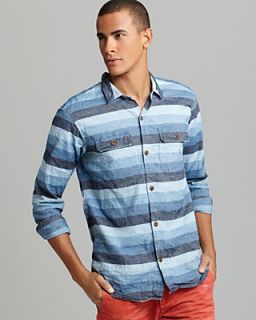 PRPS Goods & Co. Cotton Linen Stripe Button Down Shirt   Classic Fit