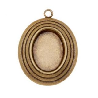 Antiqued Brass Bezel Pendant Stamping With Oval Terrace Design 10x14mm (4)