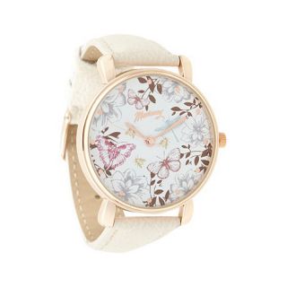 Mantaray Ladies white butterfly dial strap watch