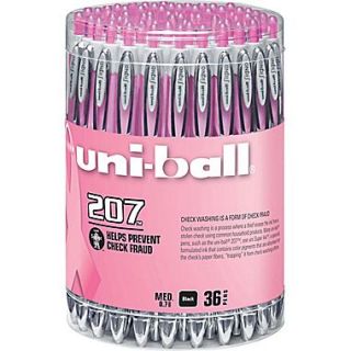uni ball 207 Pink Ribbon Retractable Gel Pens, Medium Point, Black, 36/pk (1747985)