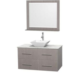Wyndham Collection Centra 42 in. Vanity in Gray Oak with Marble Vanity Top in Carrara White, Porcelain Sink and 36 in. Mirror WCVW00942SGOCMD2WM36