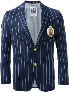 Education From Youngmachines Pinstriped Insignia Applique Single Breasted Blazer   Loveless