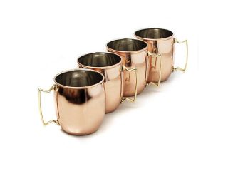 Moscow Mule Polished Copper 16 Ounce Drinking Mug, Set of 4