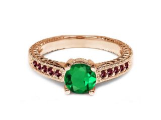 1.25 Ct Green Nano Emerald Red Rhodolite Garnet 925 Rose Gold Plated Silver Ring 